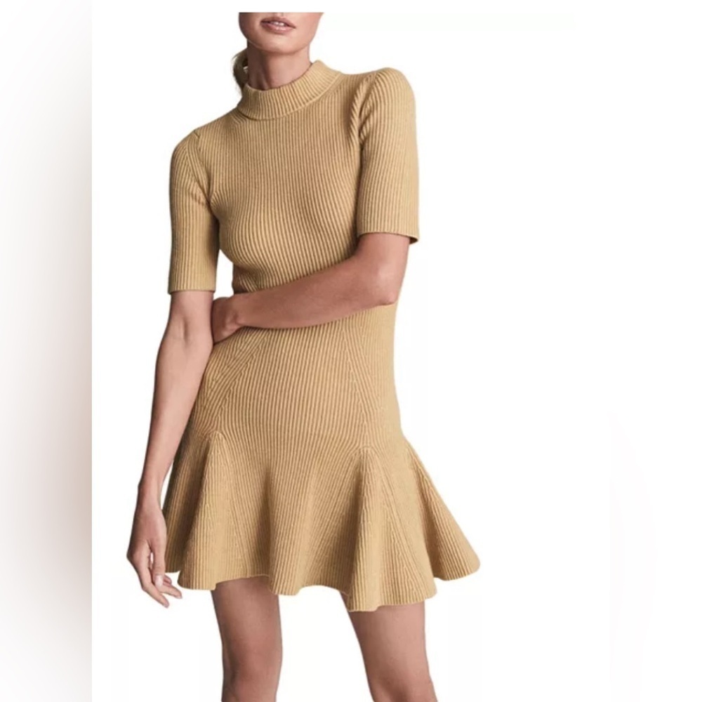 NWT. Reiss Knit Ribbed Flippy Dress in Camel Size M